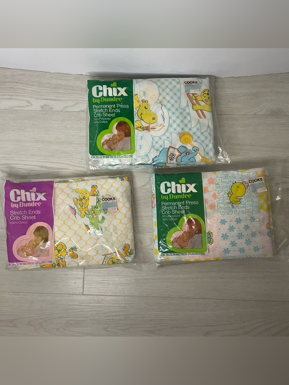 Vintage New Chix By Dundee Stretch End Crib Sheets Animal Print Unisex USA Made
